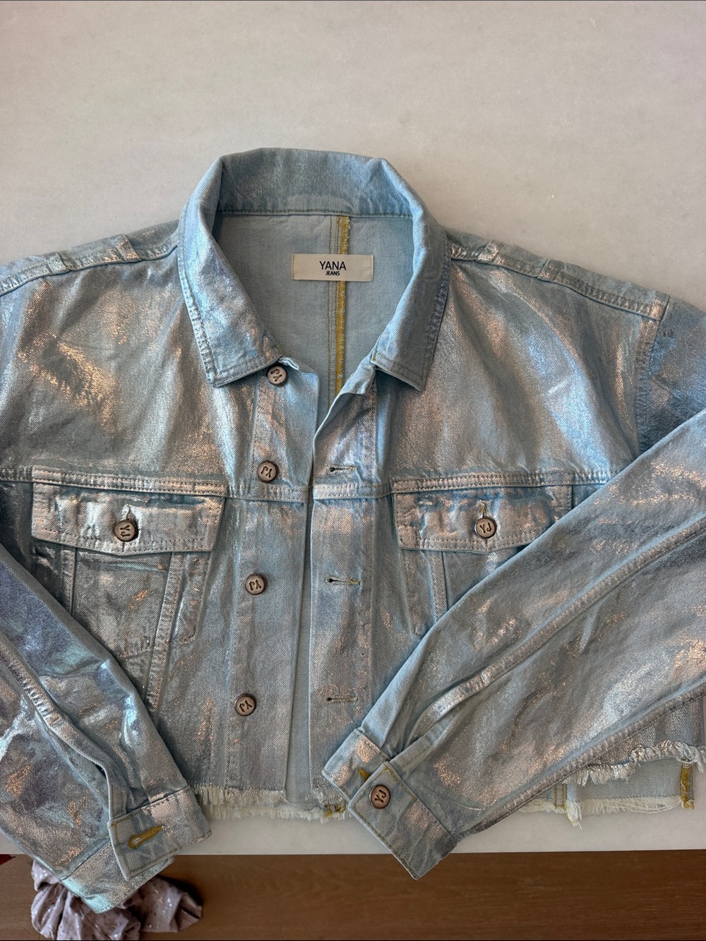 a.n.a Metallic Light Blue Denim Jacket